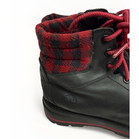 Timberland Womens Leather Boots Size 8.5 Black Plaid Red Laces Waterproof Zip - Picture 4 of 13